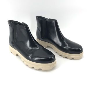 Camper Black Leather Ankle Boots with Tan Soles